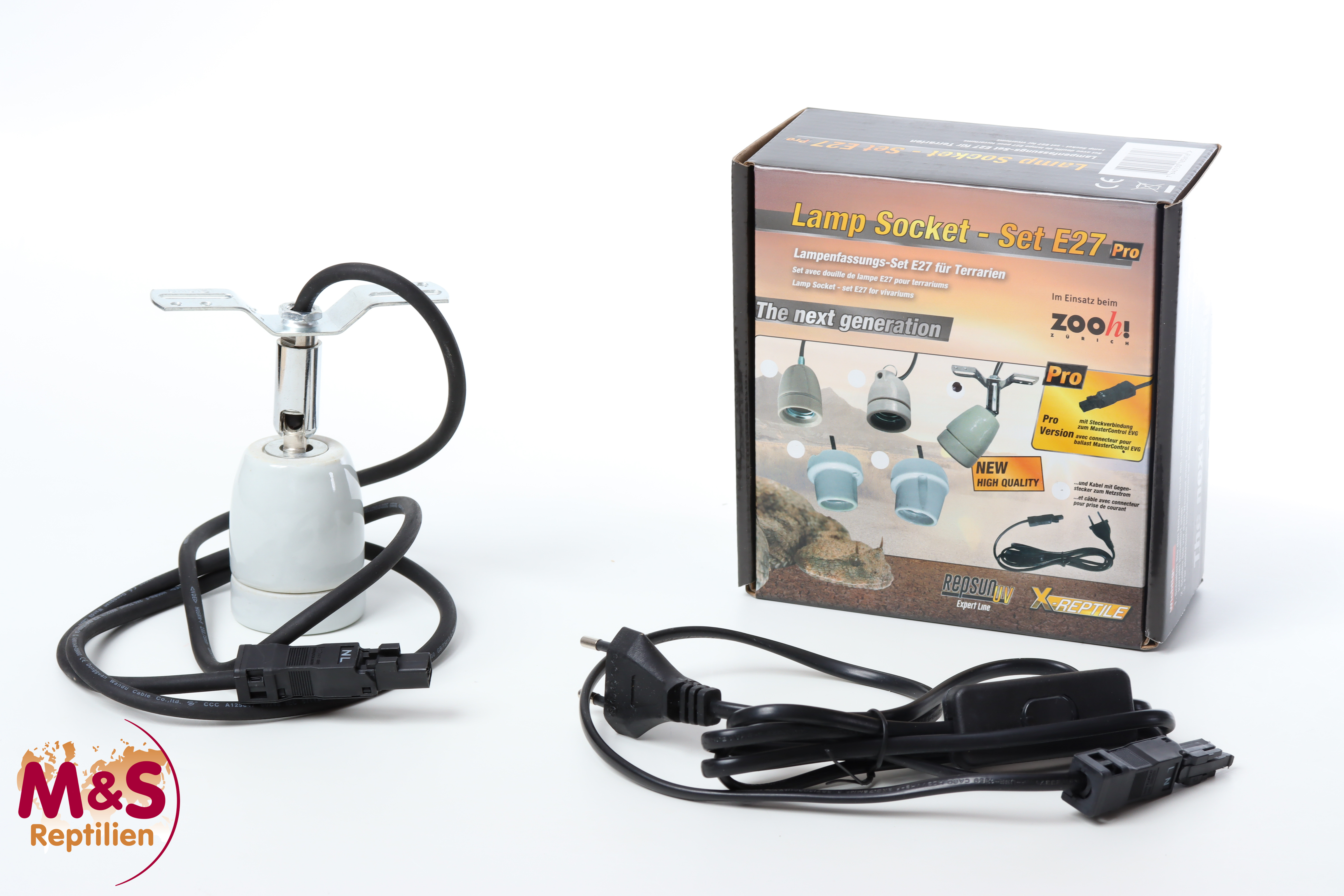 X-Reptile Keramikfassung PRO WINKEL/GELENK mit Steckverbindung ans EVG + Gegenstecker zum Netzstrom