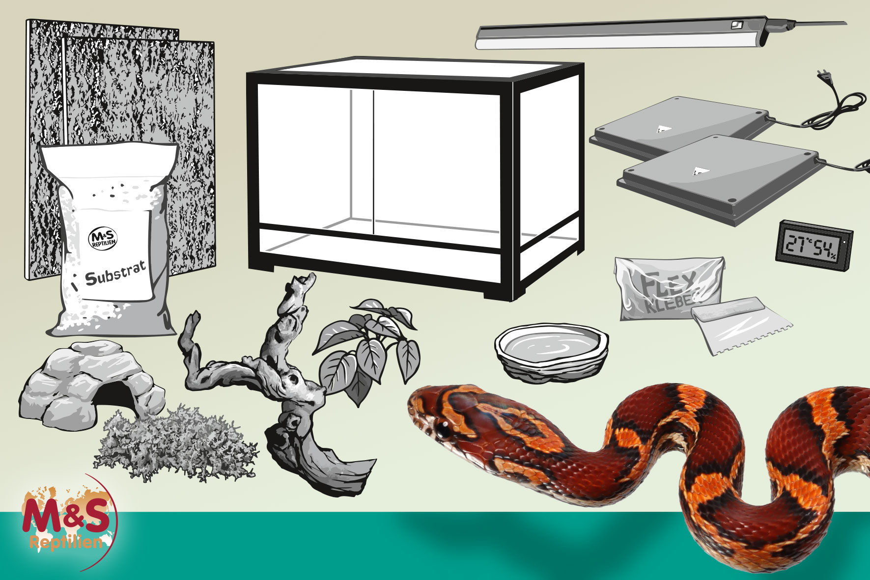 Komplettset: Für (Korn-) Nattern (120 cm Länge)