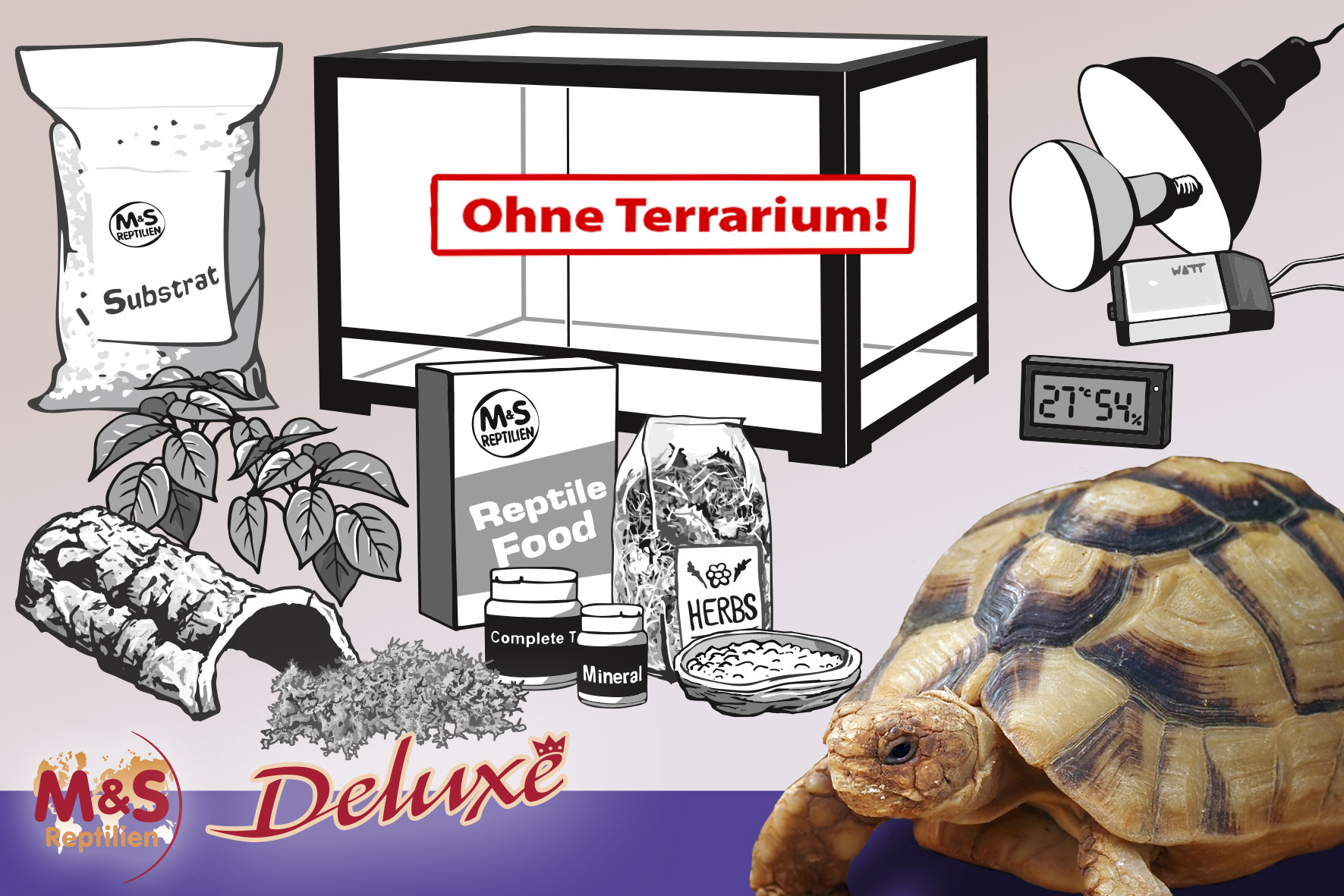 Komplettset DELUXE: Für Landschildkröten (120 cm Länge)