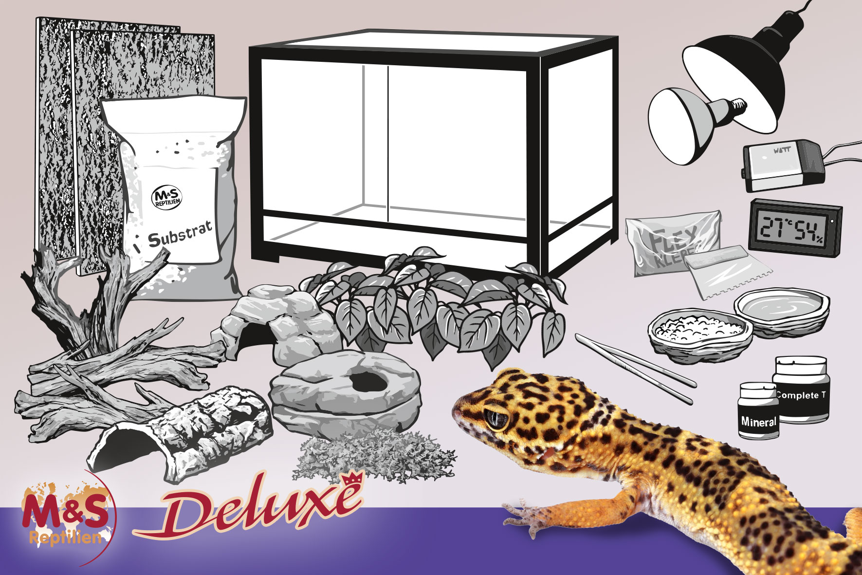 Komplettset DELUXE: Für Leopardgeckos (100 cm Länge)