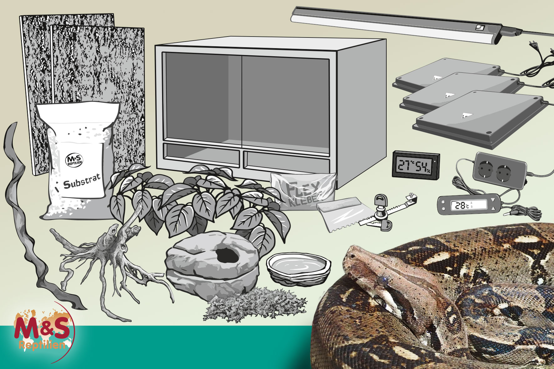 Komplettset: Für größere Boas und Pythons (150/180 cm Länge)