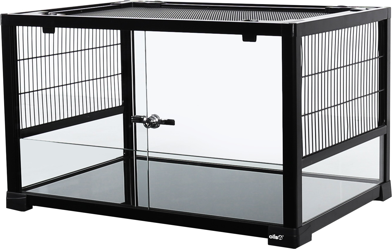 Kleintierterrarium / Kleintierkäfig 60x 45x 35cm mit Schiebetüren  (RKF0320B) - schwarz