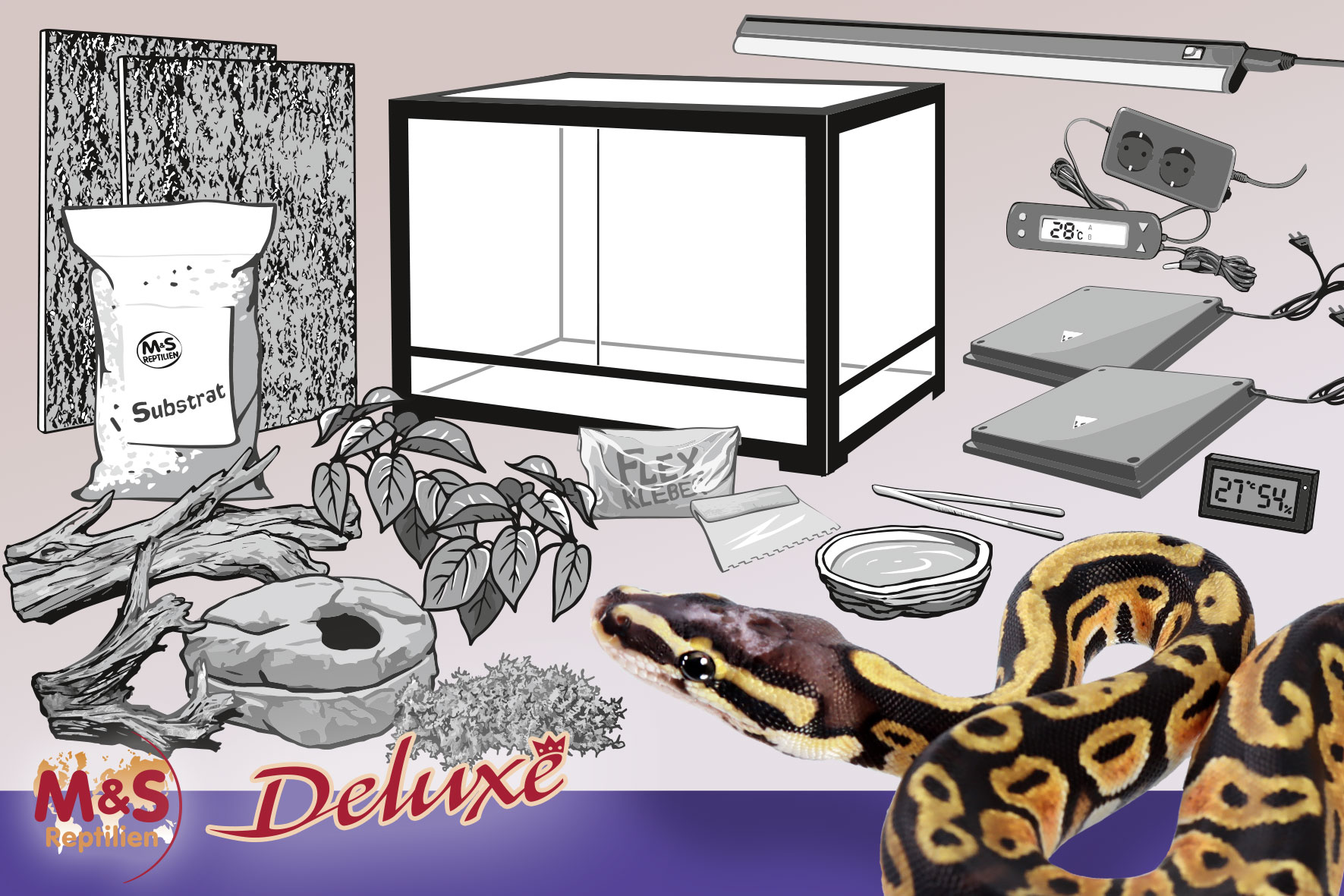 Komplettset DELUXE: Für Königspythons (120 cm Länge)