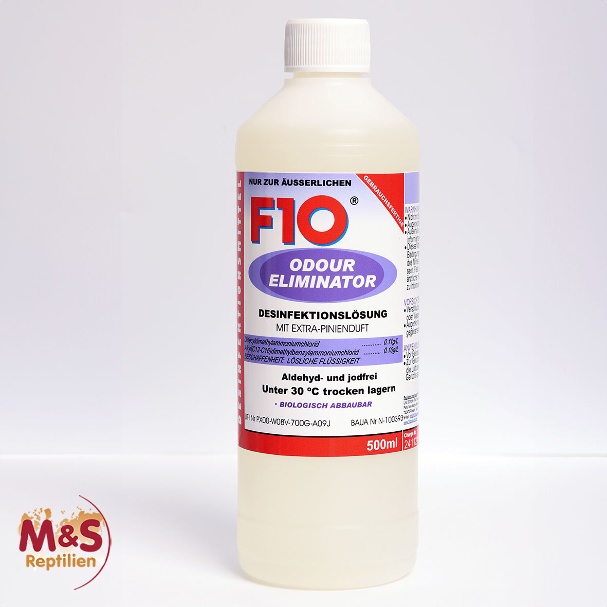 F10 Odour Eliminator, Desinfektionslösung mit Pinienduft (500 ml) BAUA-Registriernummer: N-100393