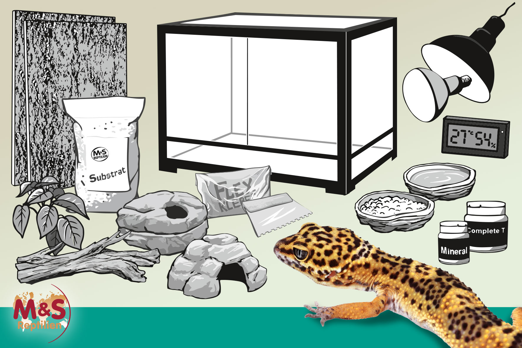 Komplettset: Für Leopardgeckos (ca. 100 cm Länge)