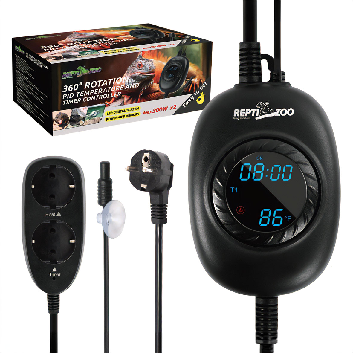 ReptiZoo 360° Drehbarer PID Thermostat mit Zeitregler WEEE  RegNr. 82392108 (TC04)