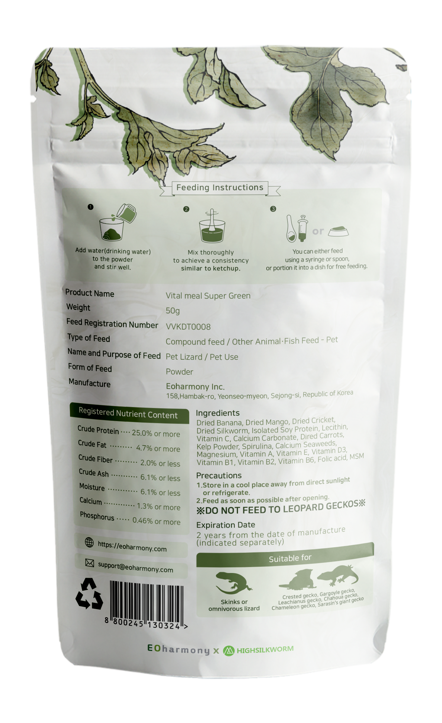 Vital meal SUPER GREEN -Futterbrei aus Seidenraupen-
