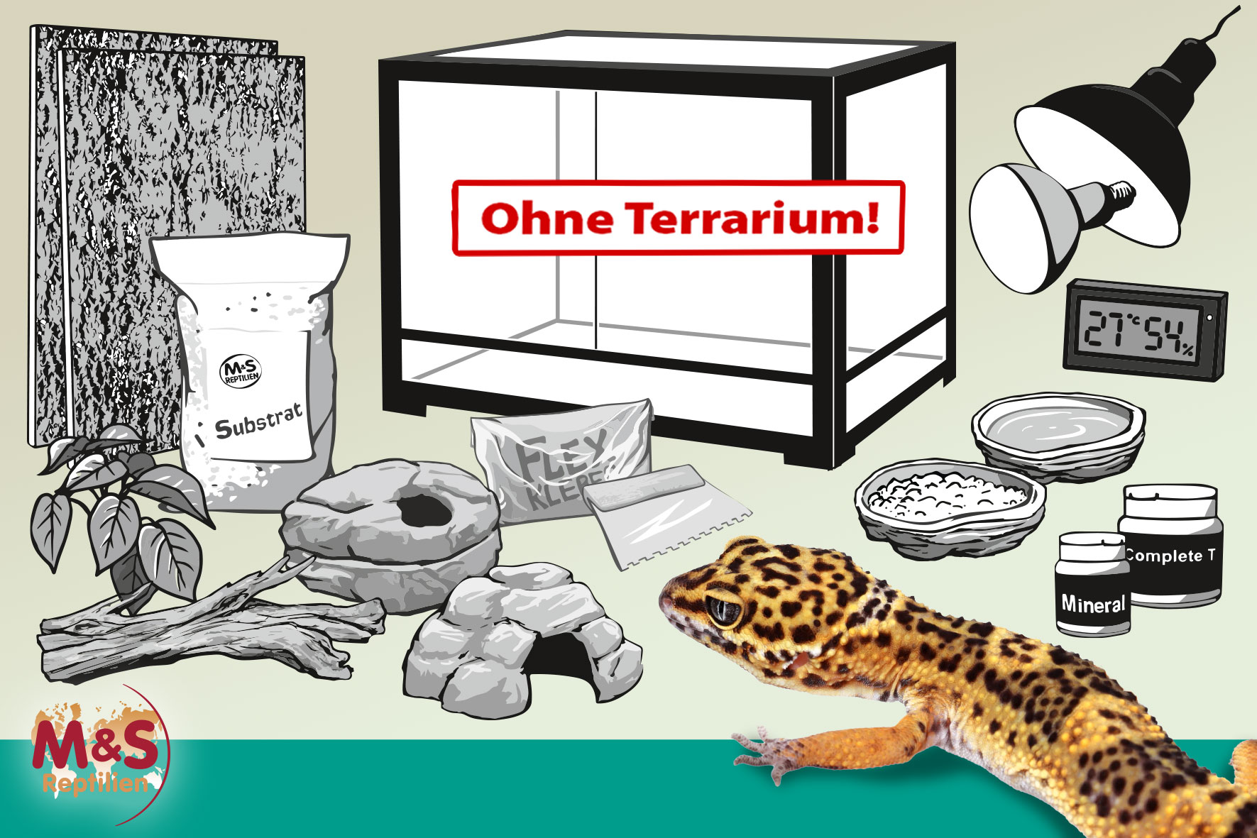 Komplettset: Für Leopardgeckos (ca. 100 cm Länge)